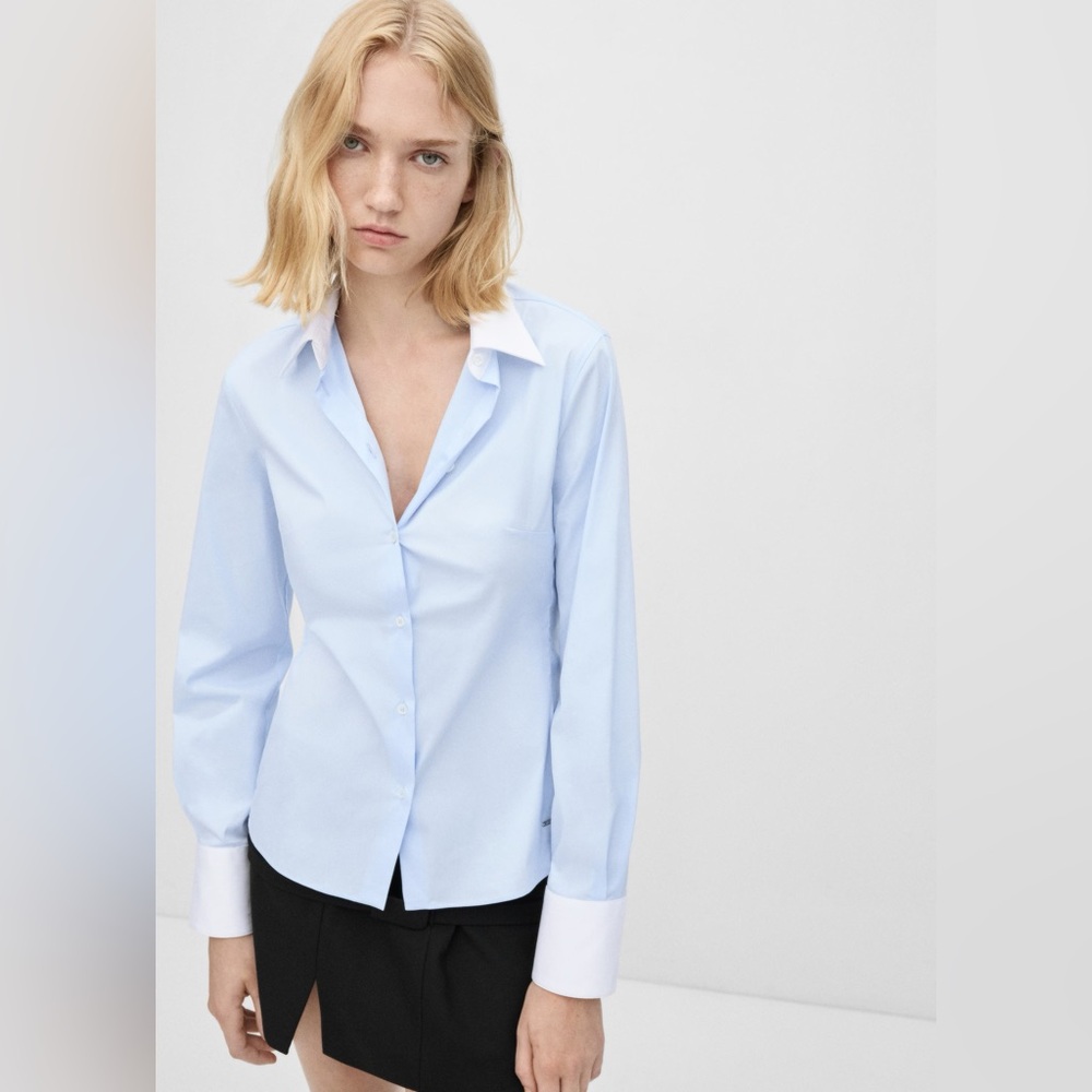 NWT MANGO Poplin Shirt With Contrasting Details